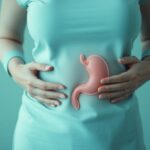 Woman with menopause bloating and water retention.