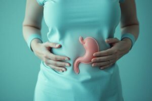 Woman with menopause bloating and water retention.