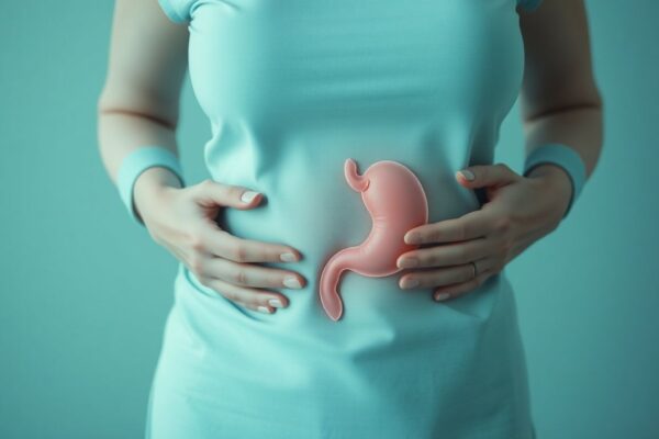 Woman with menopause bloating and water retention.