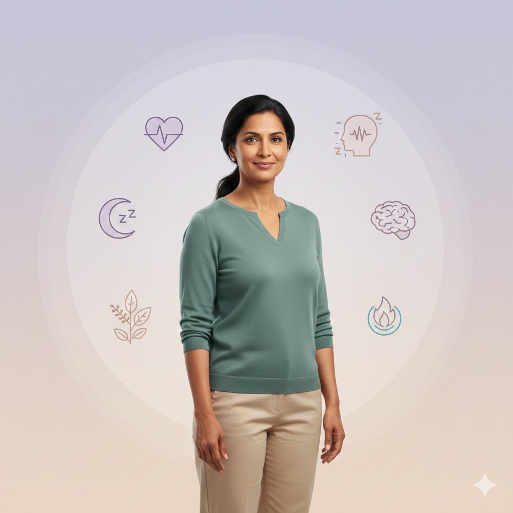 Menopause hub featuring natural guidance for symptoms, hormones, sleep, mood, and women’s health.*