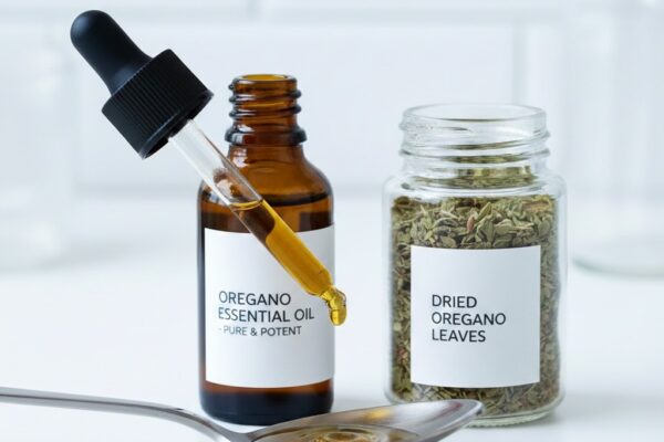 Oregano essential oil being properly diluted in carrier oil for safe use in respiratory support.