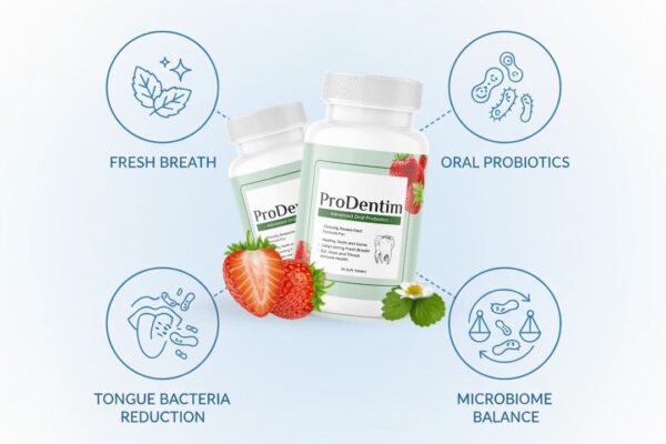 ProDentim probiotic supplement for bad breath and oral microbiome balance.
