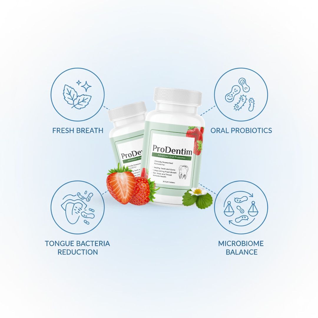 ProDentim probiotic supplement for bad breath and oral microbiome balance.
