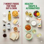 Image comparing harmful gut/skin foods to healthy replacements.