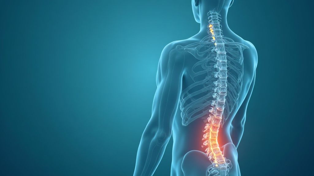 Illustration showing the spine and common sources of back pain