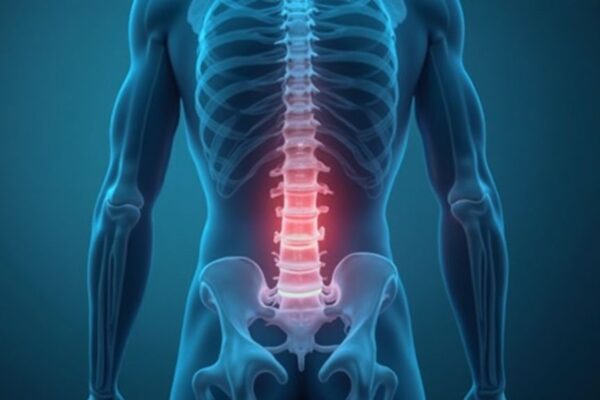 Illustration showing lower back pain and lumbar spine