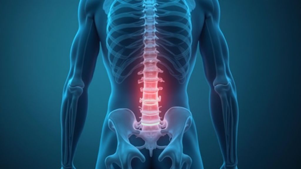 Illustration showing lower back pain and lumbar spine