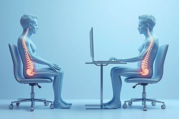 Illustration showing posture damage contributing to disc degeneration