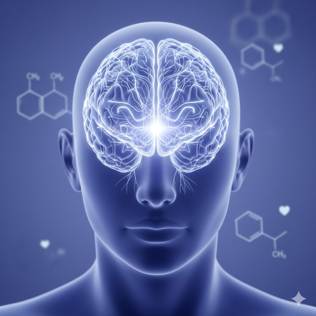 Illustration showing neurotransmitter pathways in the brain