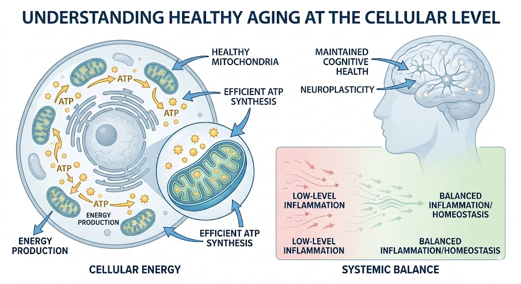 healthy aging and longevity explained at the cellular level