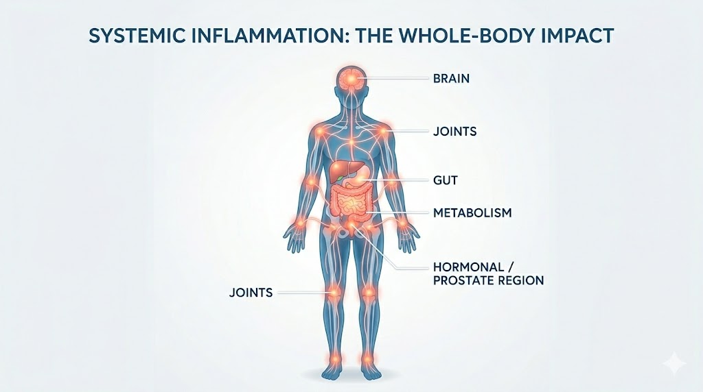 Diagram showing how chronic inflammation affects multiple systems throughout the body.
