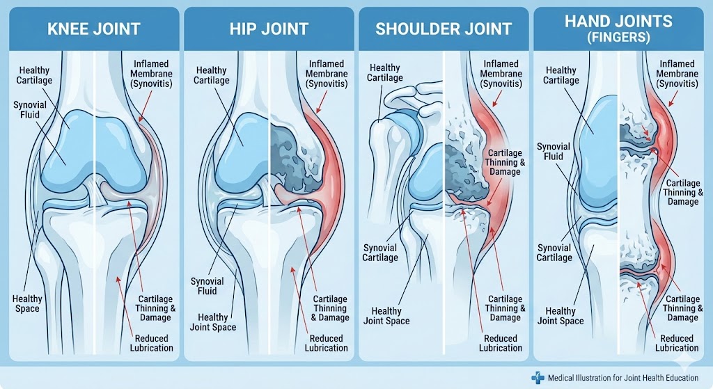 Joint pain causes and natural joint support illustration