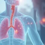 Scientific illustration showing how nitric oxide (NO) produced in the sinuses acts as a natural bronchodilator, relaxing and widening the airways for easier breathing.