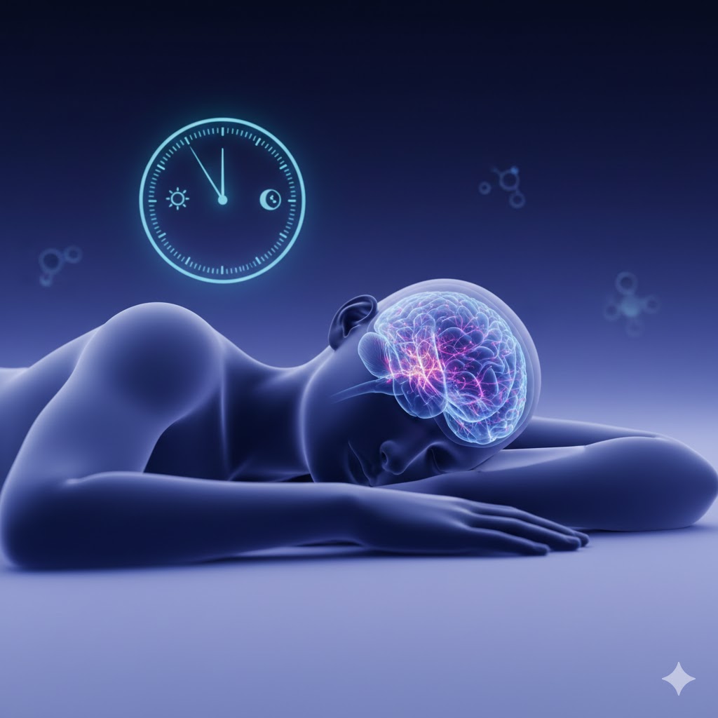 Illustration showing connection between sleep cycles and brain chemistry regulation