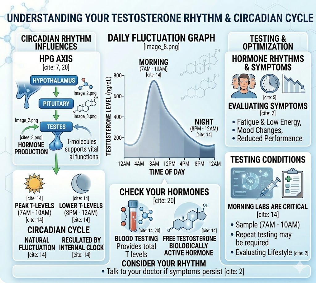 best time to test testosterone infographic