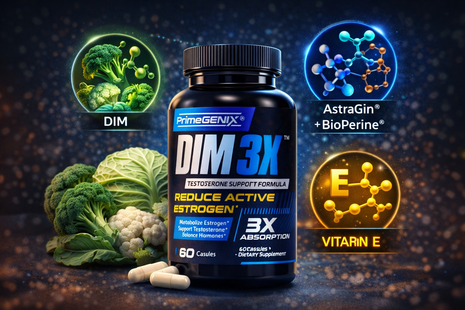 DIM 3X ingredients showing estrogen balance and hormone support compounds