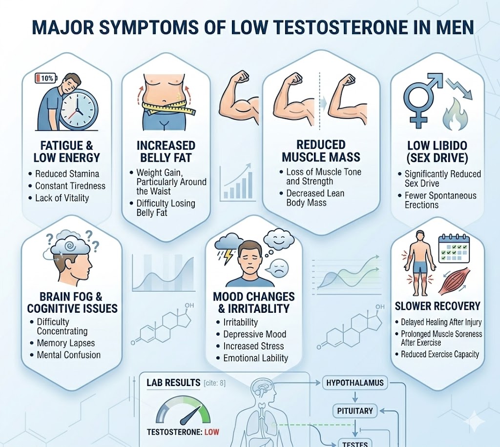 Low testosterone symptoms in men infographic