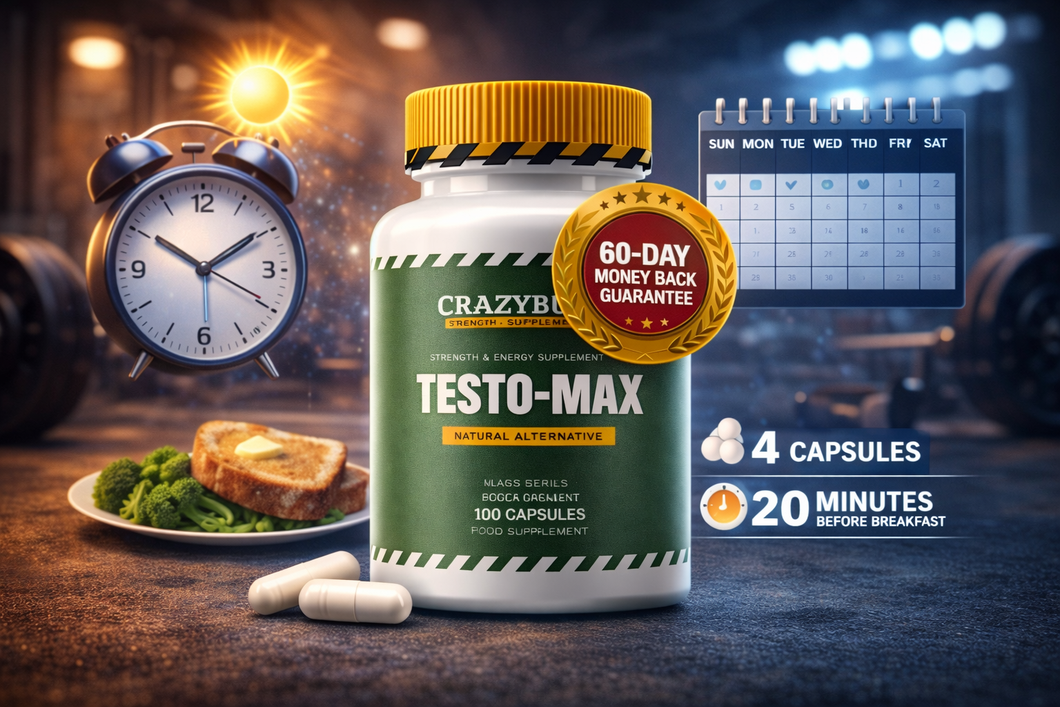 Testo-Max dosage guide showing timing and supplement intake routine