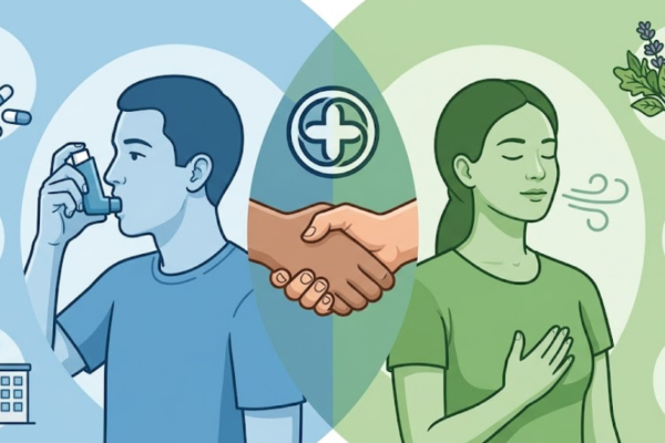 Comparison of conventional and natural lung treatments showing when to use each approach and how they work together integratively.